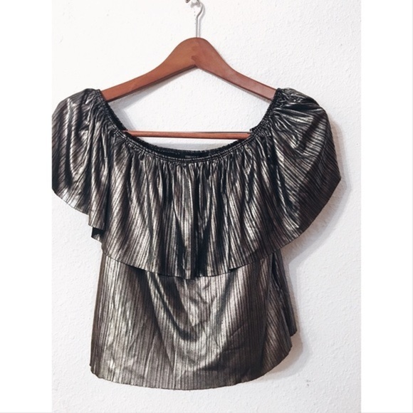 Forever 21 metallic off the shoulder crop top nwot - Picture 2 of 5